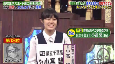 小髙碧　高校生学力王No.1決定戦2017